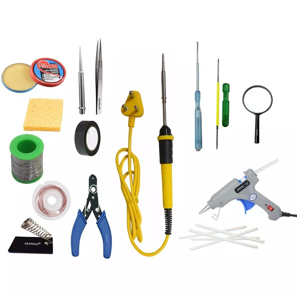 Fadman 15 In 1 Soldering Iron Kit Copper, Iron & Nickle Corded 25 W with Solder Wire, Glue Gun