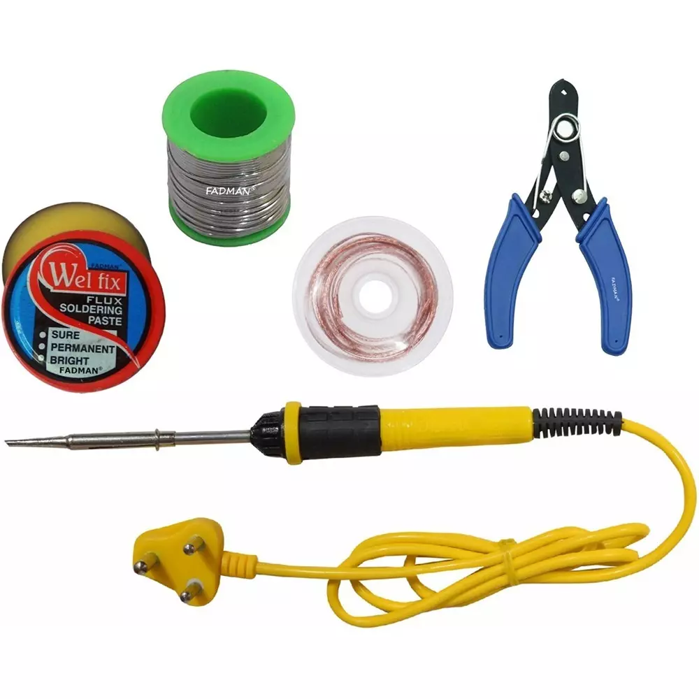 Fadman 5 In 1 Soldering Iron Kit Copper, Iron & Nickle Corded 25 W Yellow+Black with Solder Wire