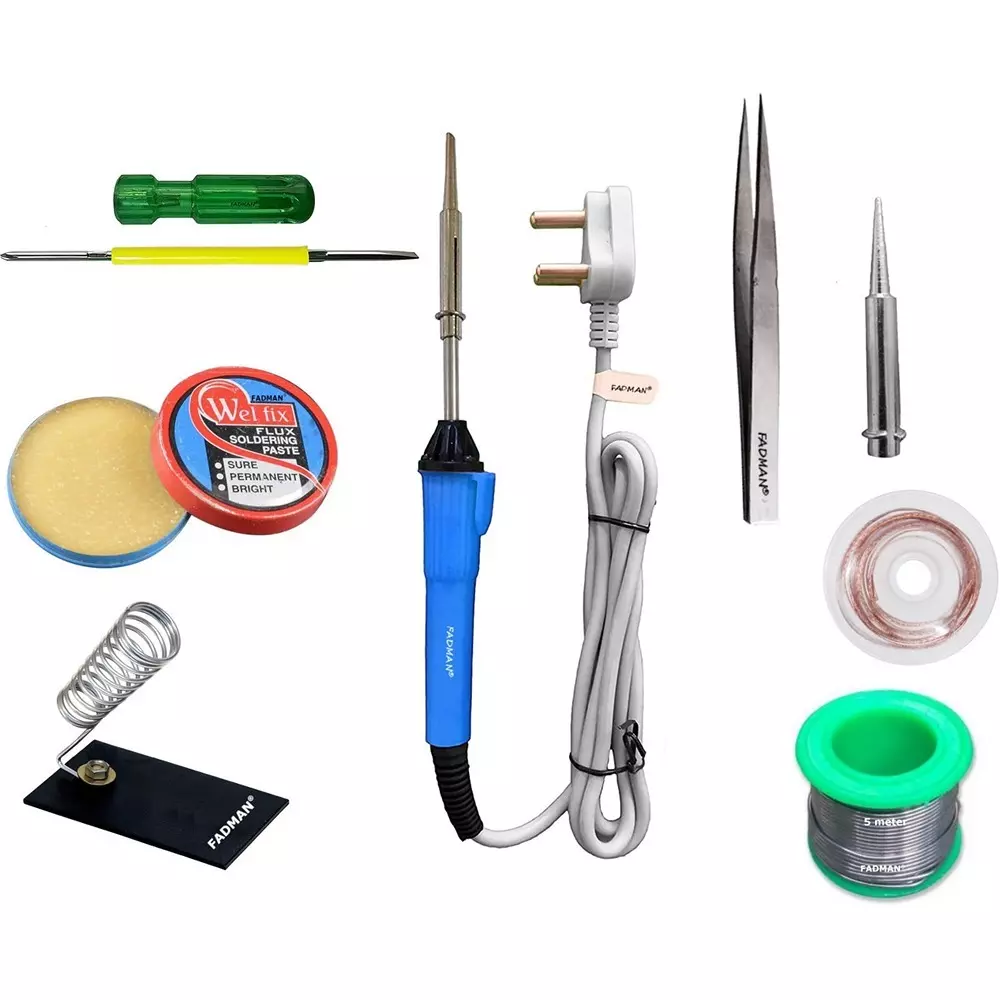 Fadman Basic Complete 8 In 1 Soldering Iron Kit Copper, Iron & Nickle Corded 25 W with Solder Wire, Tester