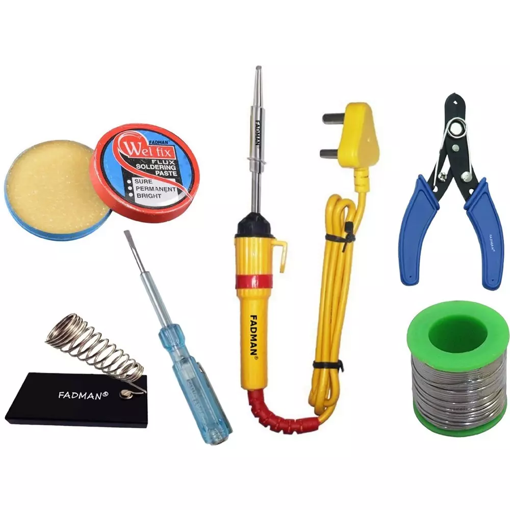 Fadman Beginner Basic 6 In 1 Soldering Iron Kit Copper, Iron & Nickle Corded 25 W with Solder Wire, Cutter, Tester