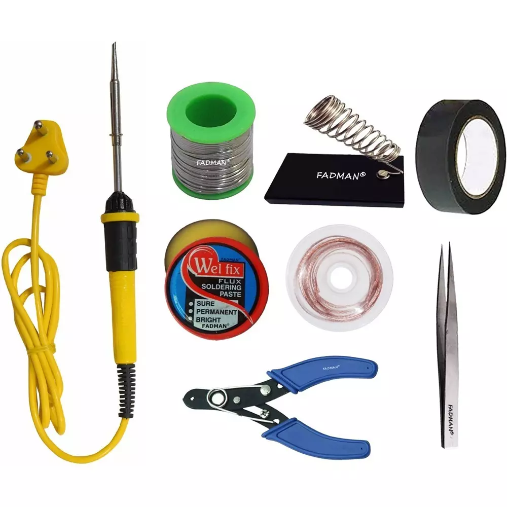 Fadman Beginner Basic 8 In 1 Soldering Iron Kit Copper, Iron & Nickle Corded with Solder Wire