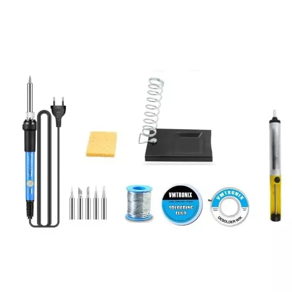 VMTRONIX Temperature Adjustable Soldering Iron Kit 60 W Iron Plated Tip for Precision Electric Work (Kit of 12 Pcs)