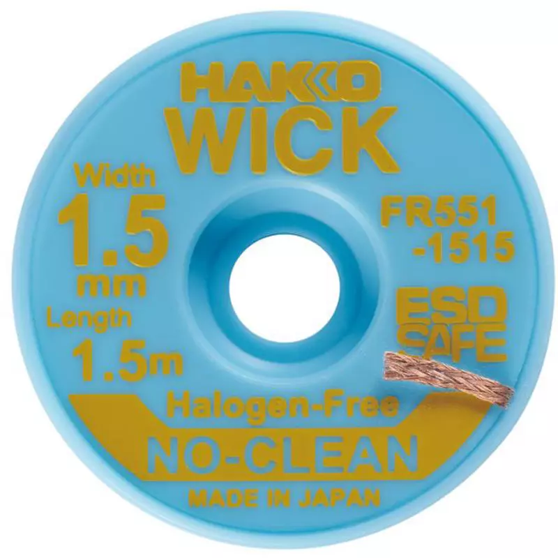 HAKKO Solder Wick No-Clean Halogen-Free, Flux: No-Clean Type for No breakthrough (IPC-TM-650), FR551-1515-J