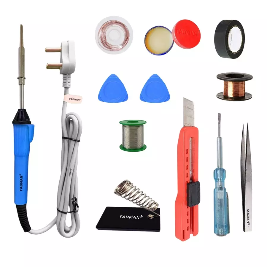 Fadman 11 In 1 Type-2 Soldering Kit with Mobile Opener 25 W Corded Flat Copper, Iron & Nickle Tip