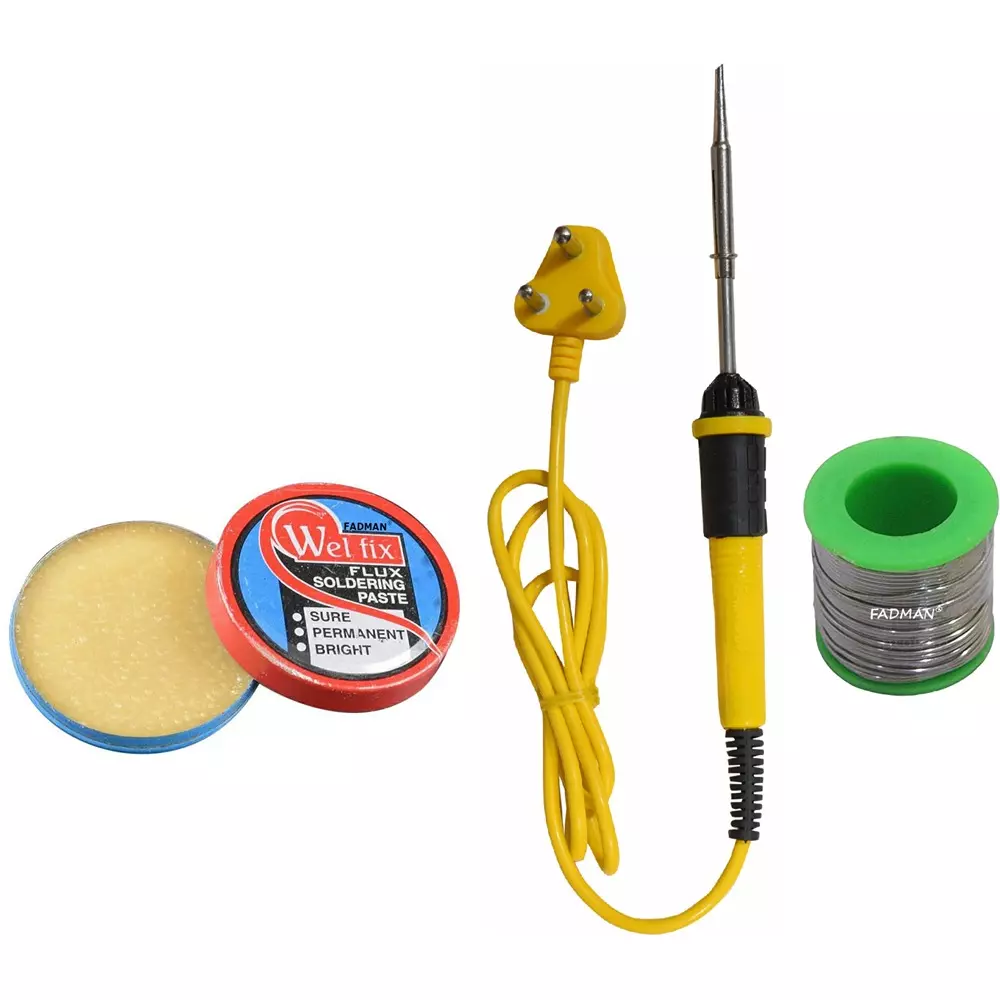 Fadman Soldering Iron Kit, Soldering Paste Flux, Solder Wire, Yellow & Black Soldering Iron 25 W Simple (Flat Tip)