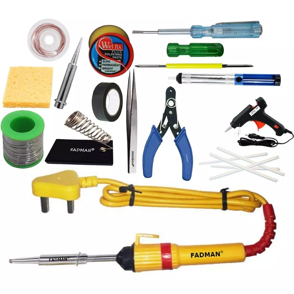 Fadman 15 In 1 Soldering Iron Kit Copper, Iron & Nickle Corded 25 W with Solder Wire, Cutter, Glue Gun