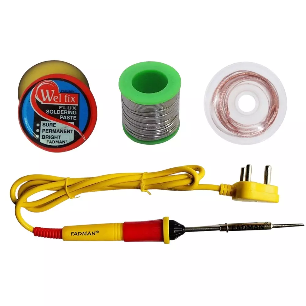 Fadman 4 In 1 Soldering Iron Kit Copper, Iron & Nickle Corded 25 W Yellow+Full Red with Solder Wire