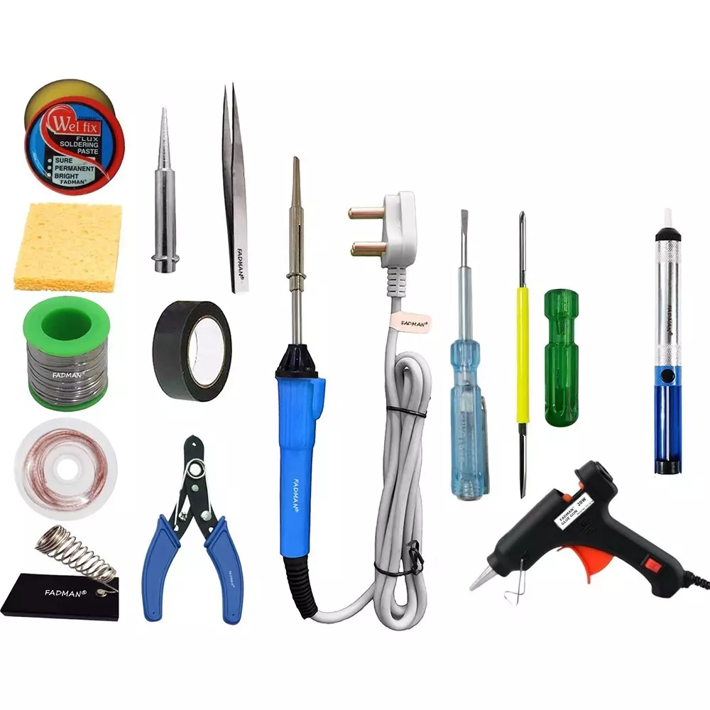 Fadman Basic Complete 14 In 1 Soldering Iron Kit Copper, Iron & Nickle Corded 25 W with Solder Wire, Cutter, Tester