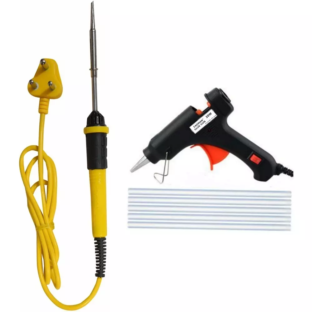Fadman Beginner Basic 3 In 1 Soldering Iron Kit Copper, Iron & Nickle Corded 25 W with Glue Gun, Solder Wire