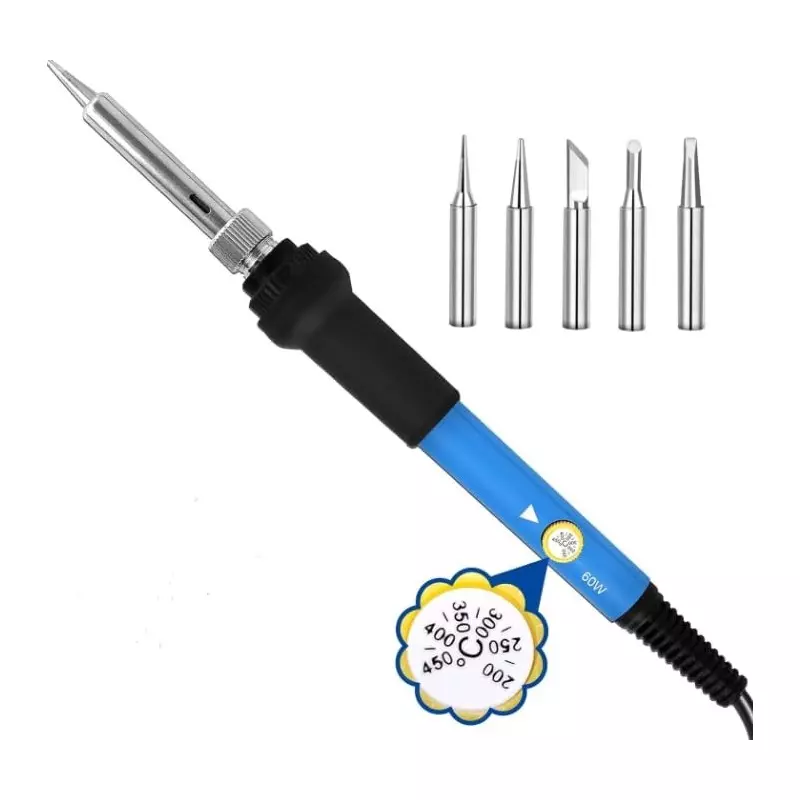 VMTRONIX Temperature Adjustable Soldering Iron Kit 60 W Iron Plated Tip for Precision Electric Work (Kit of 16 Pcs)