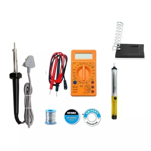 VMTRONIX Soldering Machine Kit with Multimeter 60 W for Precision Electric Work (Kit of 9 Pcs)