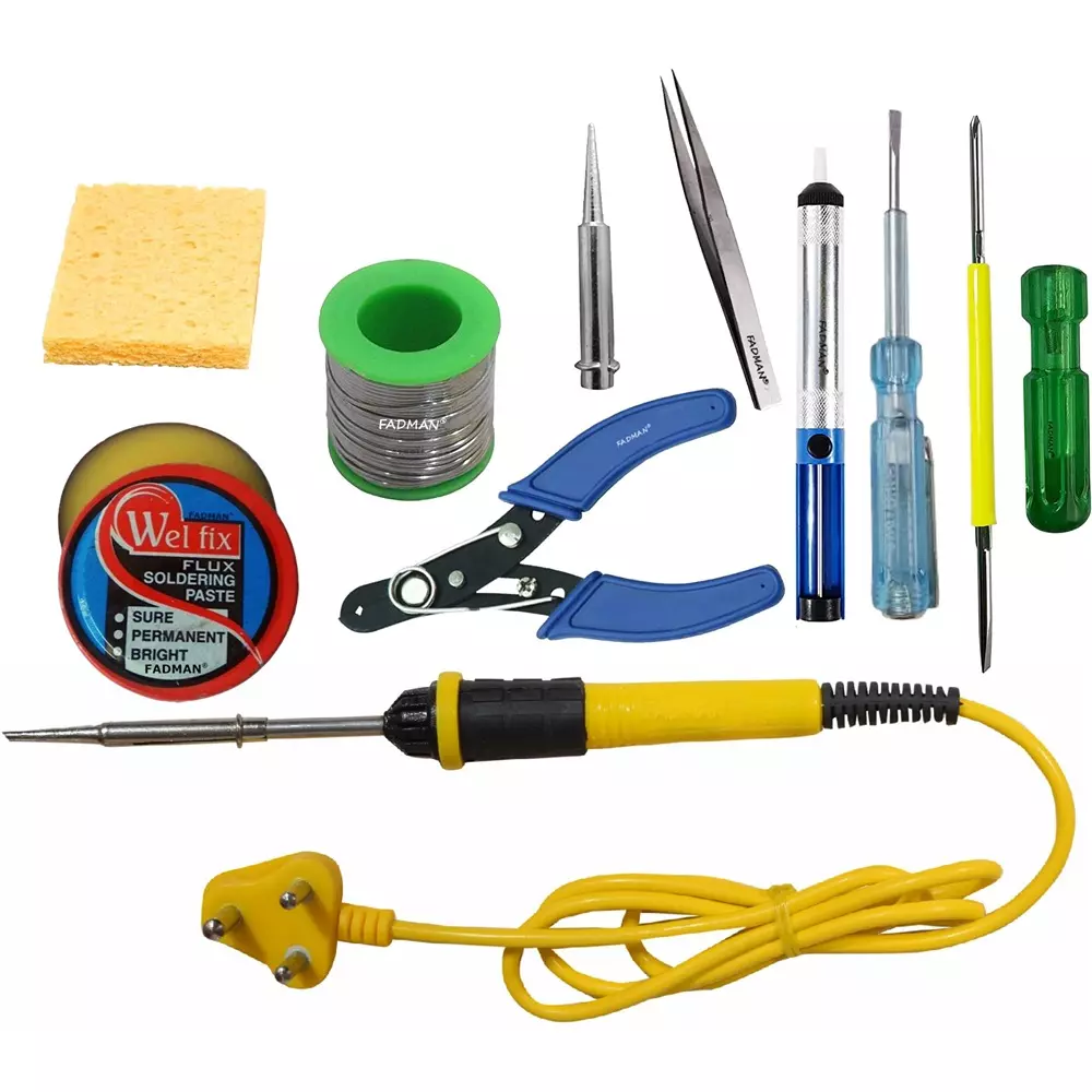 Fadman 10 In 1 Soldering Iron Kit Flat 27 mm Tip Copper, Iron & Nickle 25 W Yellow & Black