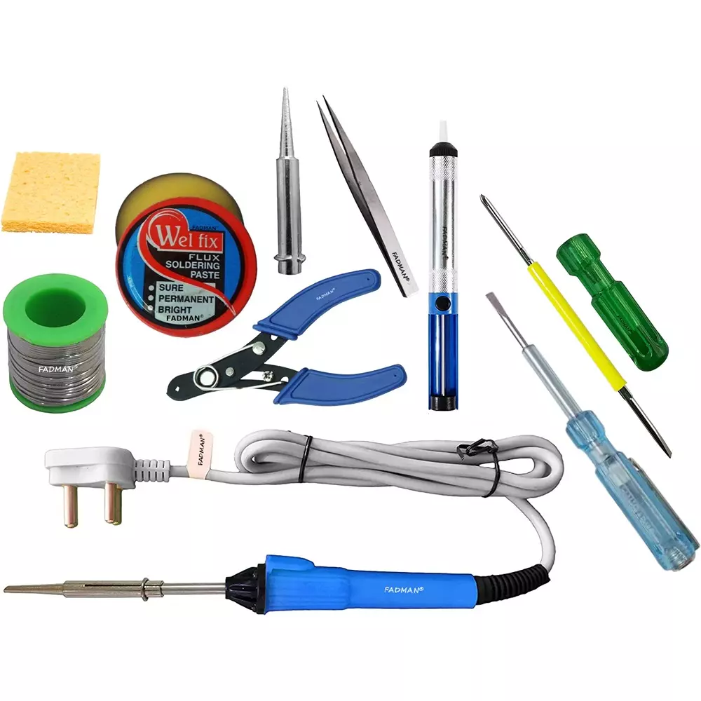 Fadman 10 In 1 Grey & Blue Soldering Iron Kit 25 W Corded Flat Copper, Iron & Nickle Tip