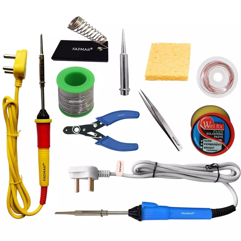 Fadman Soldering Iron Kit 1 Pc Desoldering Wick, 1 Pc Sponge, 1 Pc Tweezer, 1 Pc Soldering Flux, 1 Pc Bit, 1 Pc Solder Wire, 1 Pc Wire Cutter, 1 Pc Stand 25 W Simple (Flat Tip)