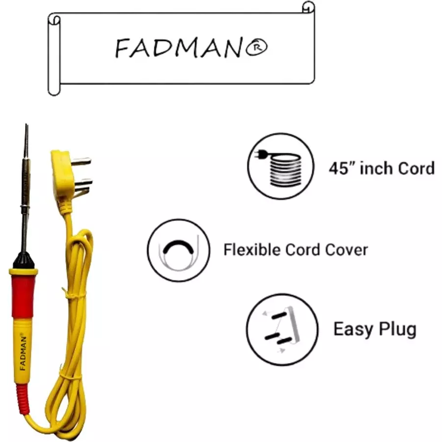 Fadman Soldering Iron Kit 1 Pc Desoldering Wick, 1 Pc Sponge, 1 Pc Tweezer, 1 Pc Soldering Flux, 1 Pc Bit, 1 Pc Solder Wire, 1 Pc Wire Cutter, 1 Pc Stand 25 W Simple (Flat Tip)