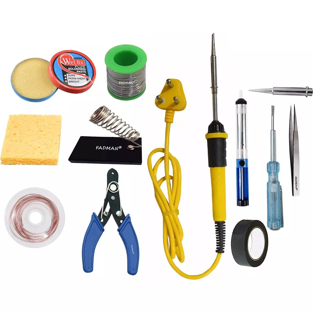 Fadman 12 In 1 Yellow & Black Soldering Iron Kit 25 W Corded Flat Copper, Iron & Nickle Tip