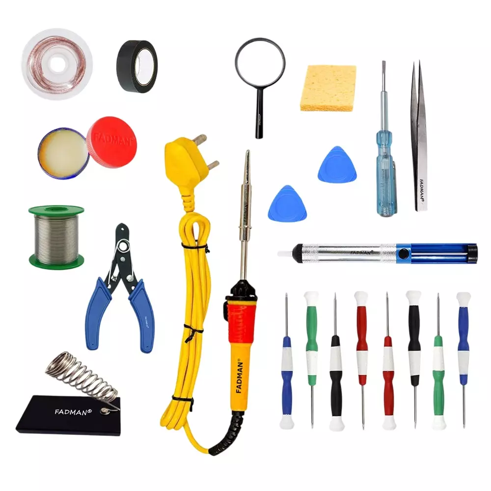 Fadman 14 In 1 Type-3 Soldering Kit with Mobile Opener 25 W Corded Flat Copper, Iron & Nickle Tip