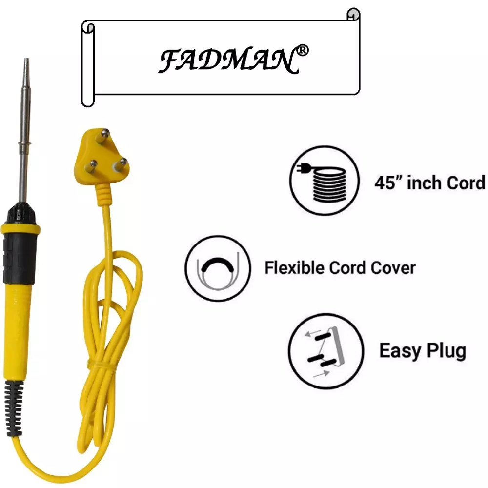 Fadman Soldering Iron Kit, Solder Wire, Soldering Paste, Stand, Yellow & Black Soldering Iron 25 W Simple (Flat Tip)