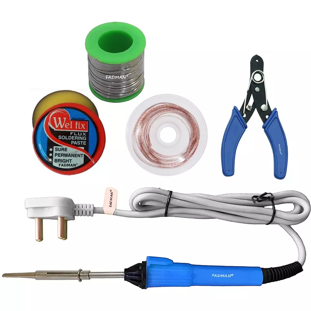 Fadman 5 In 1 Grey & Blue Soldering Iron Kit 25 W Corded Flat Copper, Iron & Nickle Tip