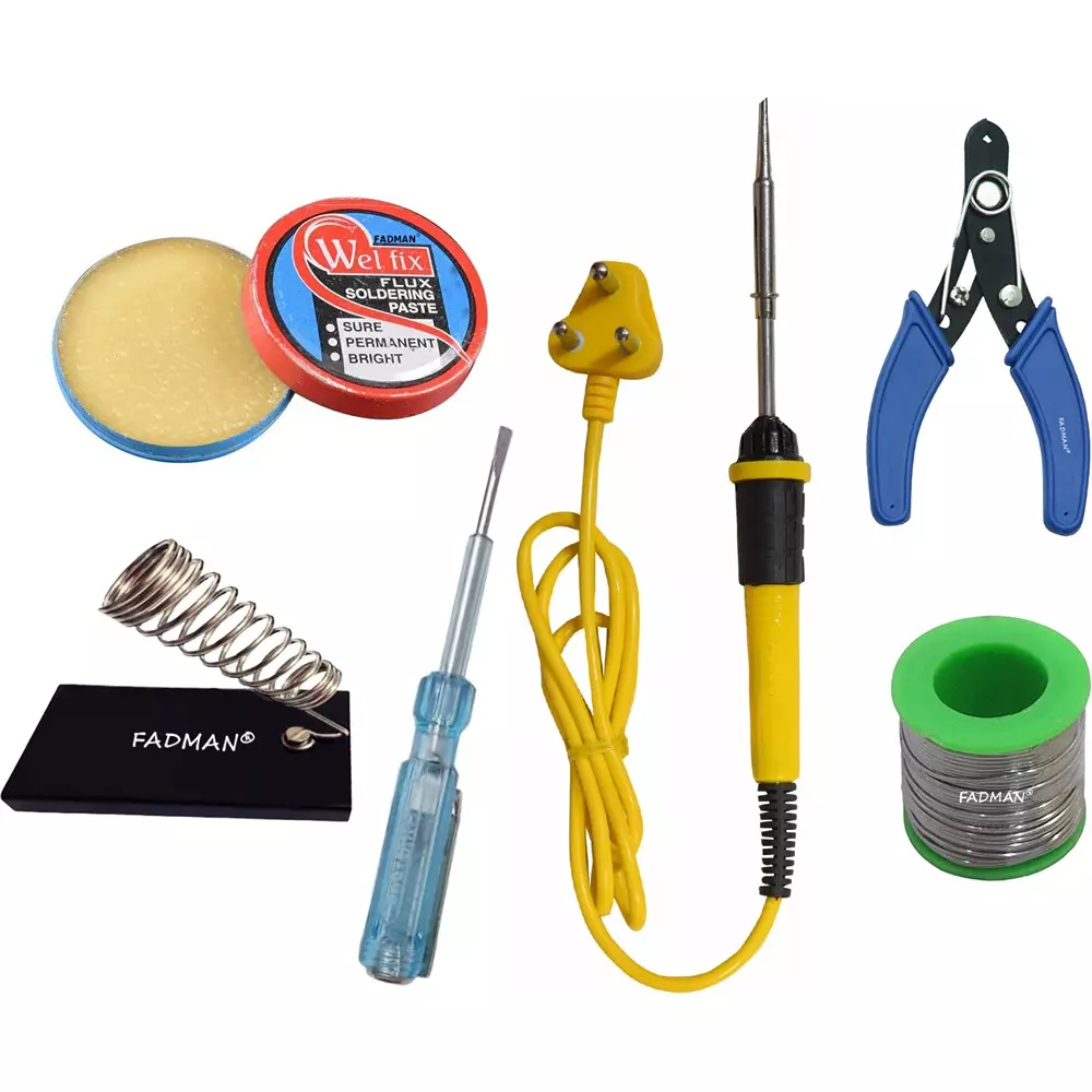 Fadman 6 In 1 Black & Yellow Soldering Iron Kit 25 W Corded Flat Copper, Iron & Nickle Tip