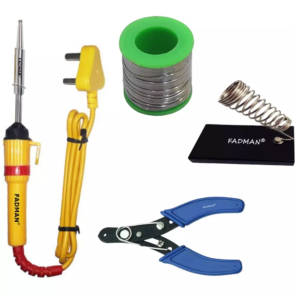 Fadman Basic Complete Kit Part Type-4 Soldering Iron Kit, Solder Wire, Stand, Wire Cutter, Soldering Iron 25 W Simple (Flat Tip)