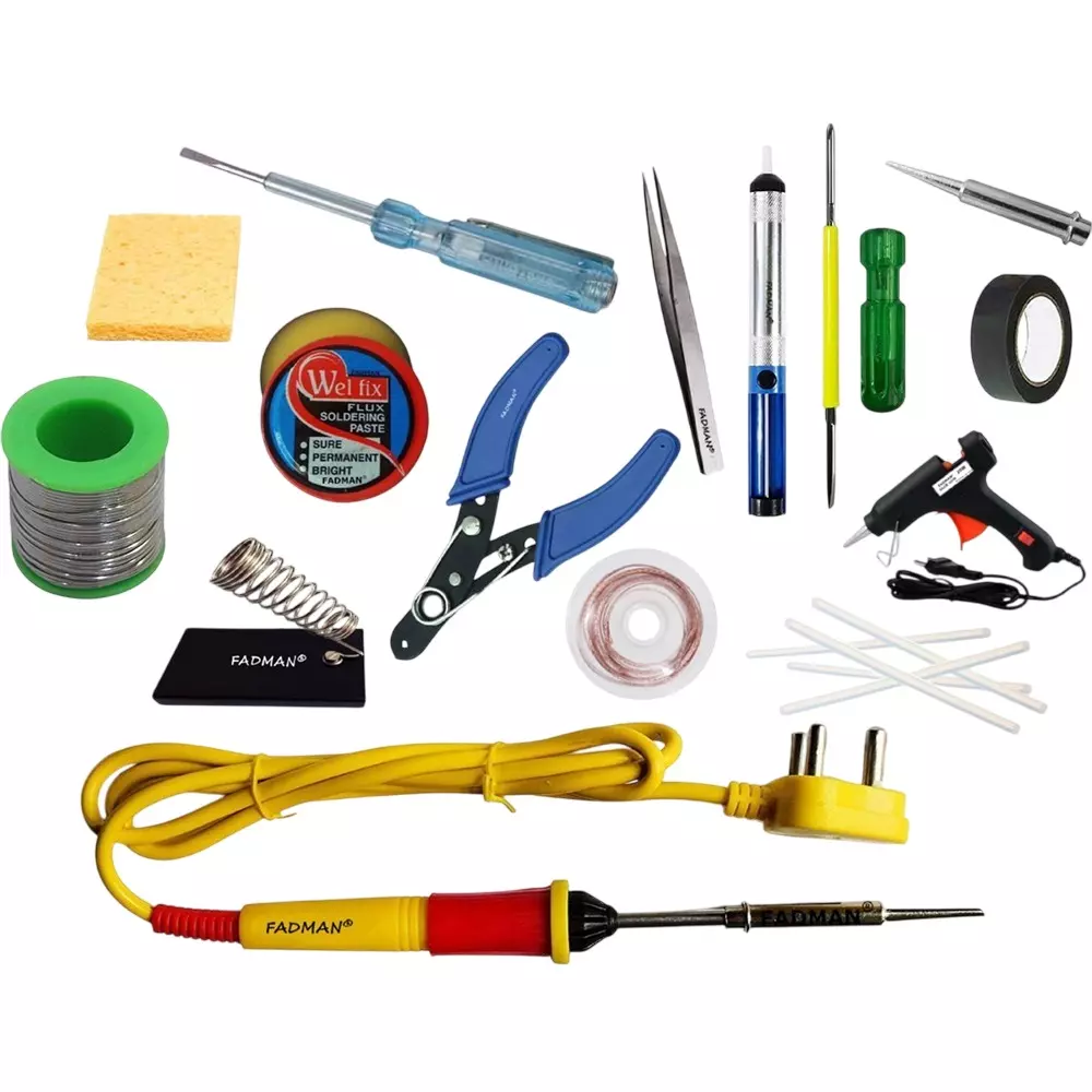 Fadman 15 In 1 Soldering Iron Kit Copper, Iron & Nickle Corded 25 W with Solder Wire, Cutter, Tester, Hardware Tape