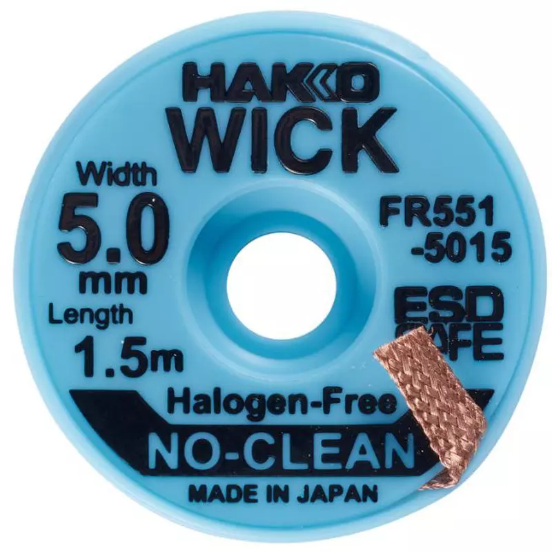 HAKKO Solder Wick No-Clean Halogen-Free, Flux: No-Clean Type for Copper mirror corrosion: No breakthrough (IPC-TM-650), FR551-5015-J