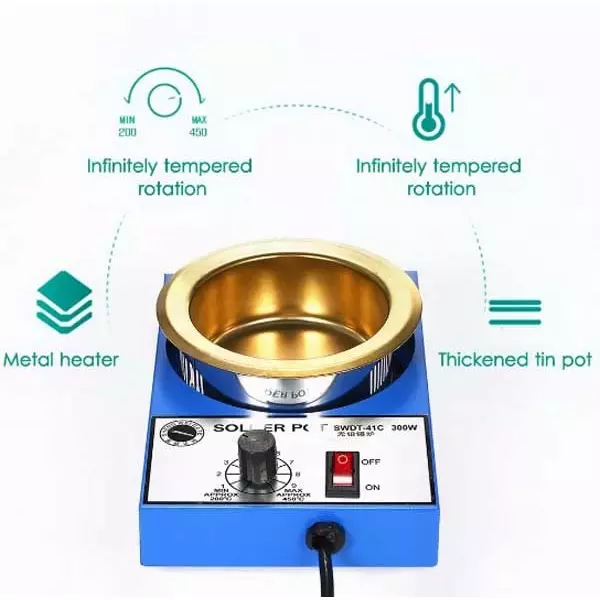 ATOZSHOP11 Soldering Pot 300 W Stainless Steel with Titanium Coating Coarse Grit Type
