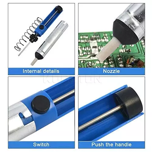 SCHOFIC Desoldering Pump Solder Sucker High-Strength Aluminum Push-Button Operation Blue & Silver (Pack of 5)
