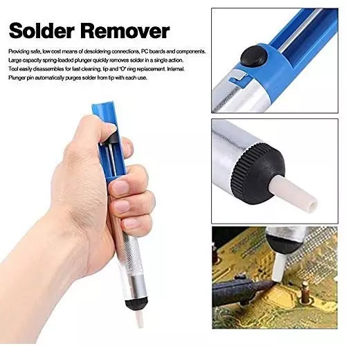 SCHOFIC Desoldering Pump Solder Sucker High-Strength Aluminum Push-Button Operation Blue & Silver (Pack of 5)
