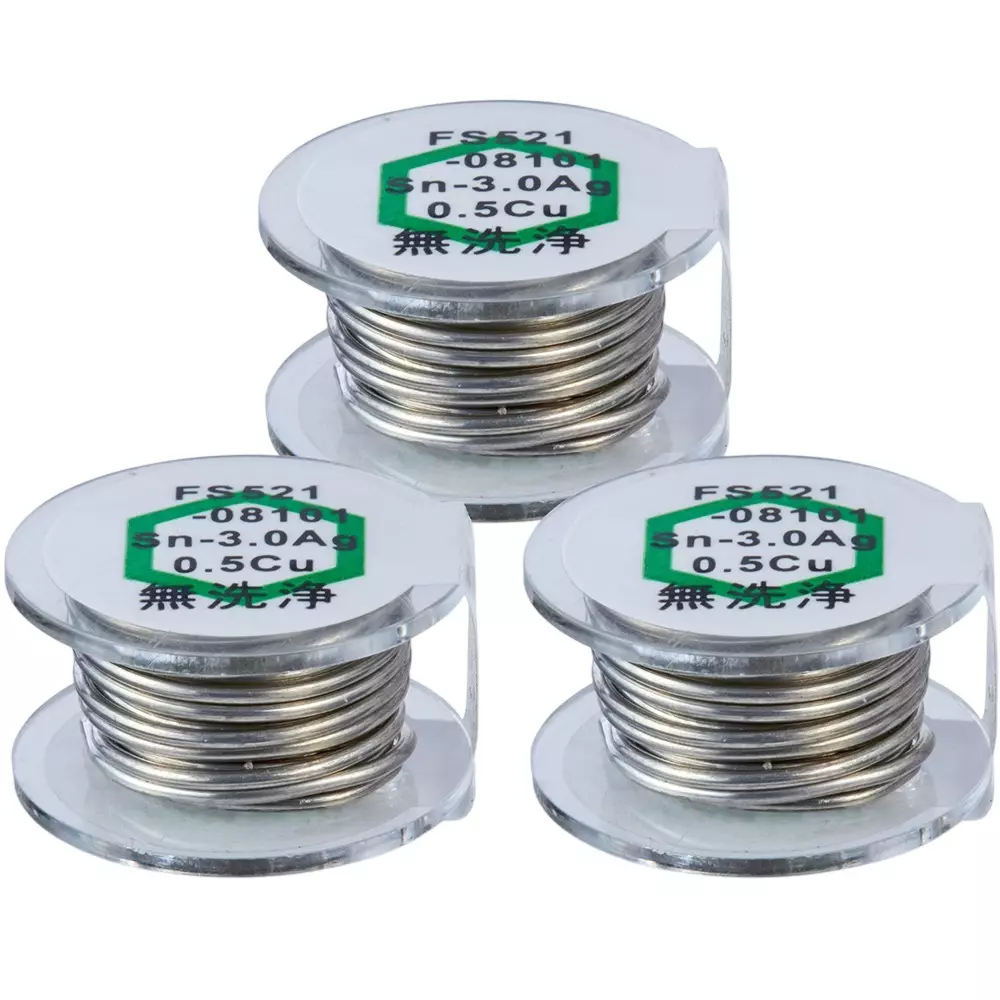HAKKO Solder Hexsol Lead Free No Flux Cleaning 0.8 mm Wire Diameter, FS521-08301 (Set of 3 Pcs)