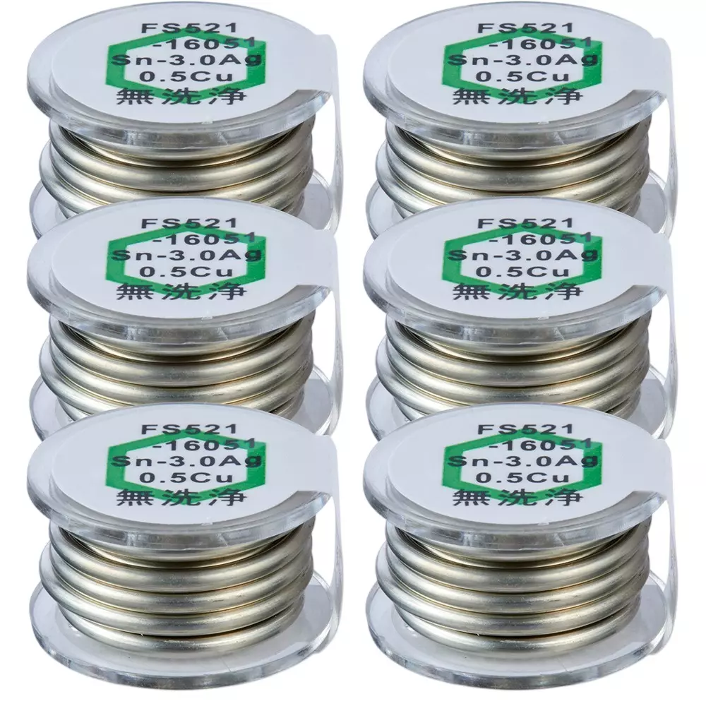 HAKKO Solder Hexsol Lead Free No Flux Cleaning 1.6 mm Wire Diameter, FS521-16301 (Set of 6 Pcs)