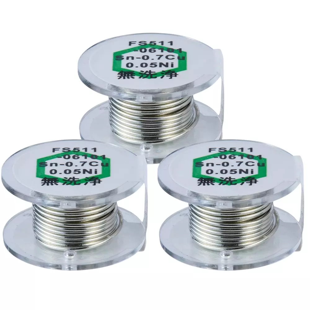 HAKKO Solder Hexsol Lead-Free Eutectic No Flux Cleaning 0.6 mm Wire Diameter, FS511-06301 (Set of 3 Pcs)