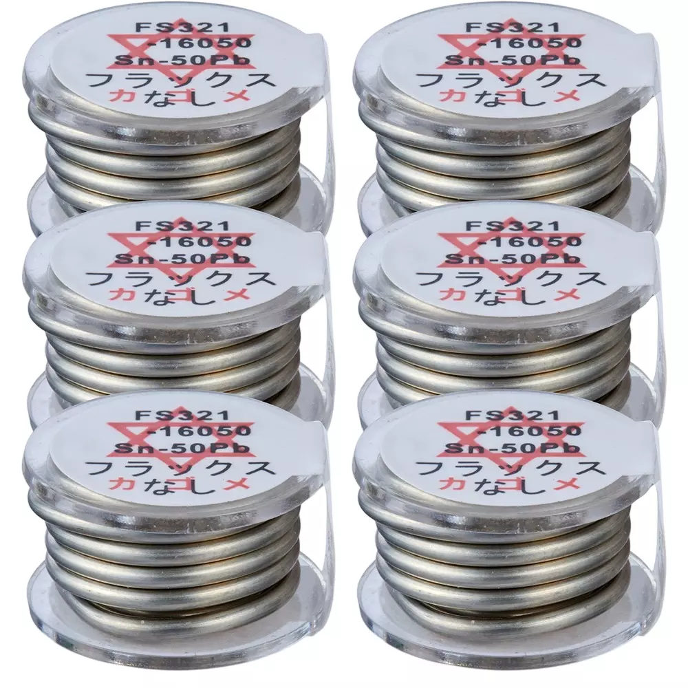 HAKKO Solder Hexsol Lead-Containing 50% Tin, 50% Lead 1.6 mm Wire Diameter, FS321-16300 (Set of 6 Pcs)