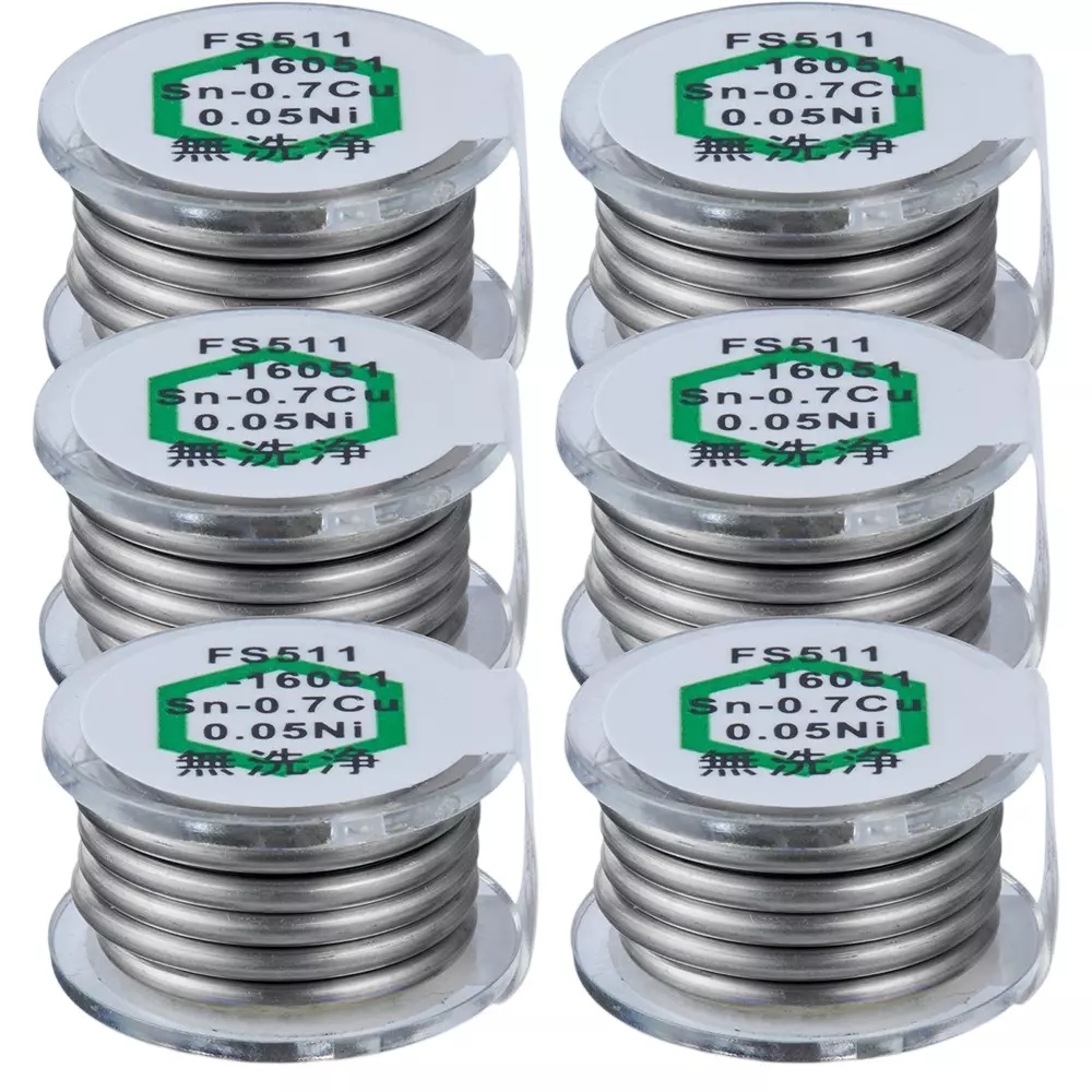 HAKKO Solder Hexsol Lead-Free Eutectic No Flux Cleaning 1.6 mm Wire Diameter, FS511-16301 (Set of 6 Pcs)