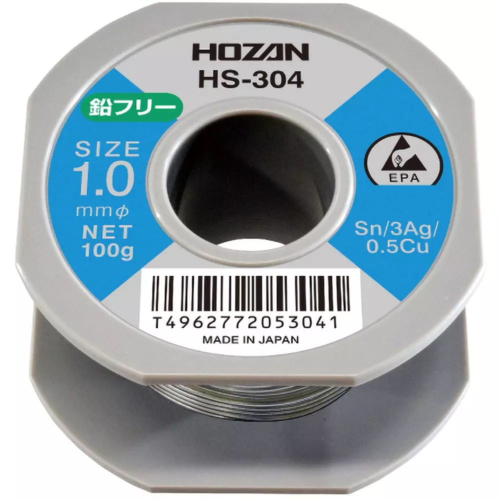 HOZAN Lead-Free Solder (Sn-Ag System) 1 mm Wire Diameter, HS-304 (1 Roll)