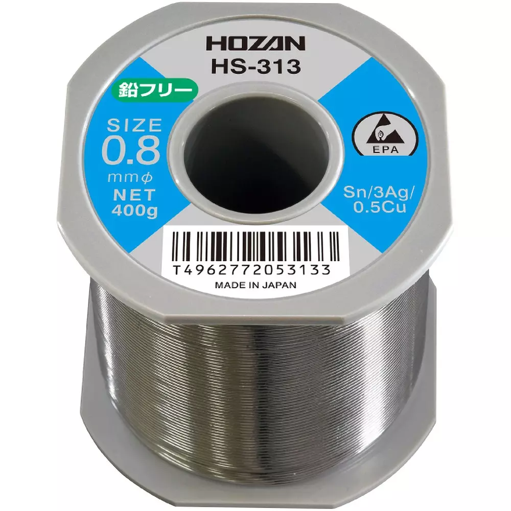 HOZAN Lead-Free Solder (Sn-Ag System) 0.8 mm Wire Diameter, HS-313 (1 Roll)