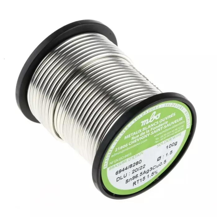 MBO Wire 1.5 mm Lead Free Solder 217°C Melting Point, SN96.5 AG3 CU0.5 15/10 RT15-100G (Pack of 100)