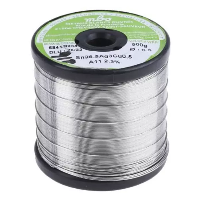 MBO Wire 0.5 mm Lead Free Solder 217°C Melting Point, SN96.5 AG3 CU0.5 5/10 A11-500G (Pack of 500)
