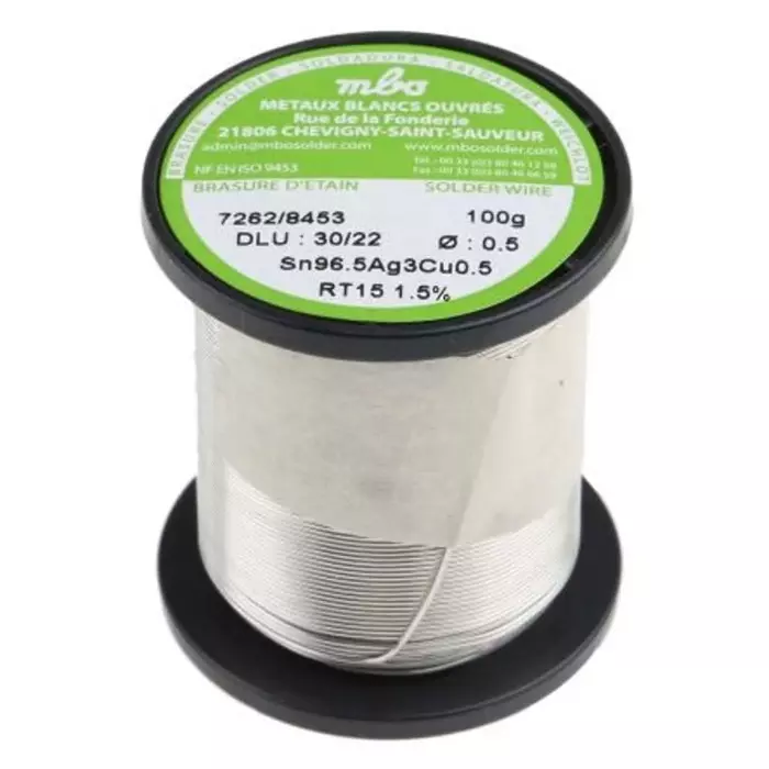 MBO Wire 0.5 mm Lead Free Solder 217°C Melting Point, SN96.5 AG3 CU0.5 5/10 RT15-100G (Pack of 100)