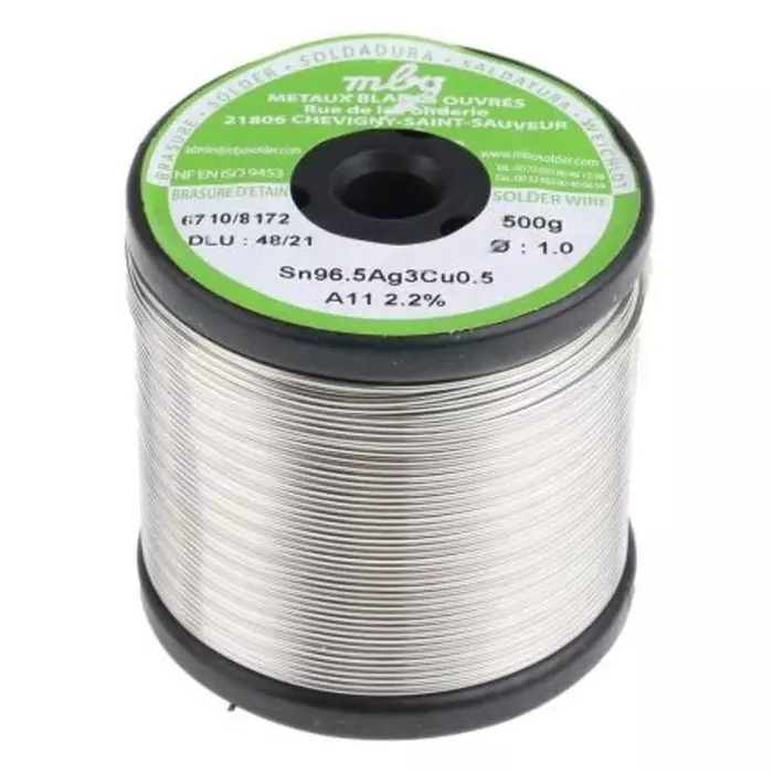 MBO Wire 1 mm Lead Free Solder 217°C Melting Point, SN96.5 AG3 CU0.5 10/10 A11-500G (Pack of 500)