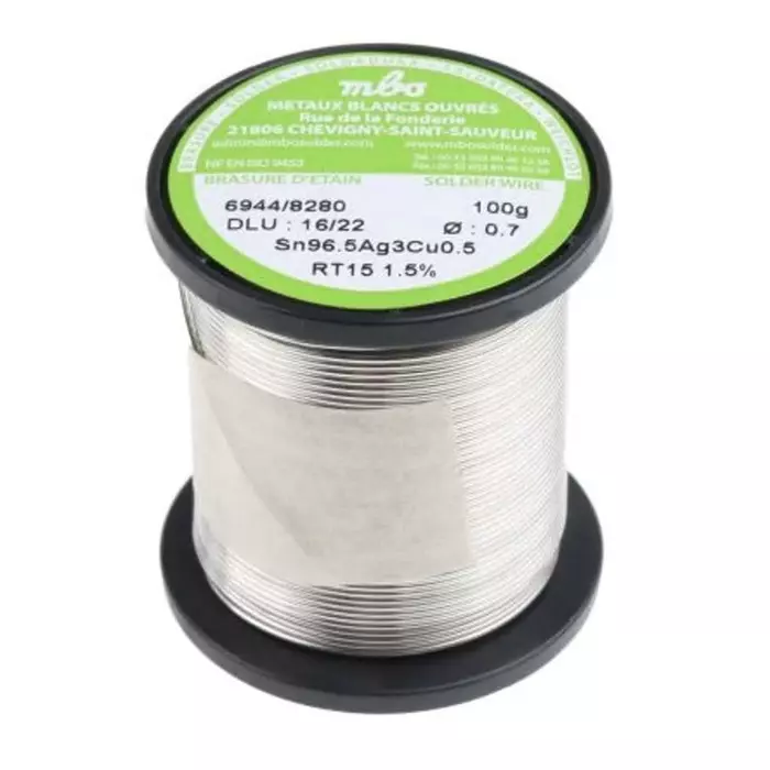 MBO Wire 0.7 mm Lead Free Solder 217°C Melting Point, SN96.5 AG3 CU0.5 7/10 RT15-100G (Pack of 100)
