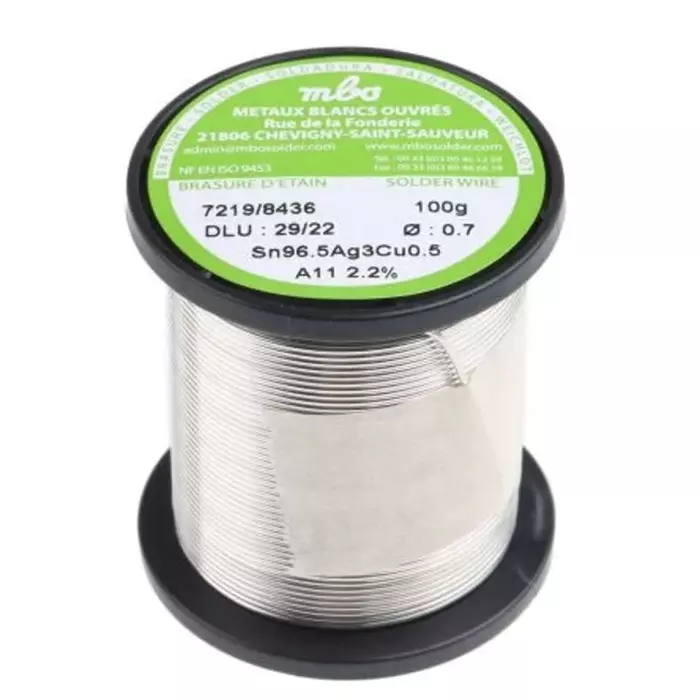 MBO Wire 0.7 mm Lead Free Solder 217°C Melting Point, SN96.5 AG3 CU0.5 7/10 A11-100G (Pack of 100)