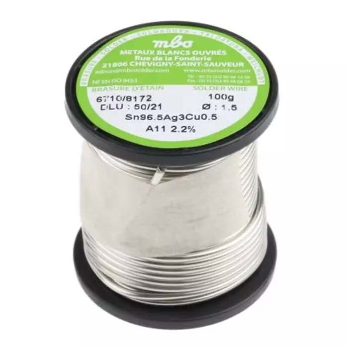 MBO Wire 1.5 mm Lead Free Solder 217°C Melting Point, SN96.5 AG3 CU0.5 15/10 A11-100G (Pack of 100)