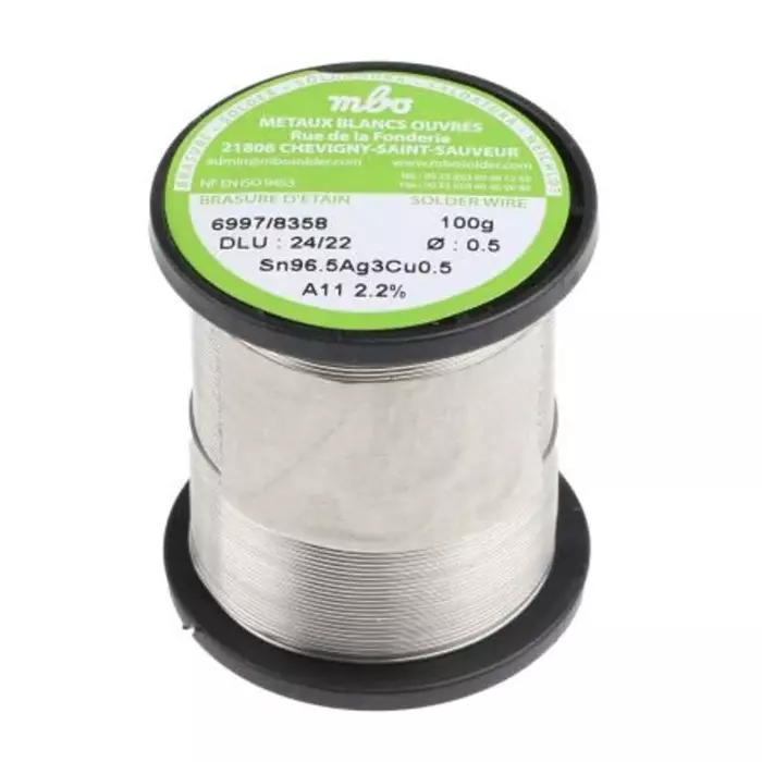 MBO Wire 0.5 mm Lead Free Solder 217°C Melting Point, SN96.5 AG3 CU0.5 5/10 A11-100G (Pack of 100)