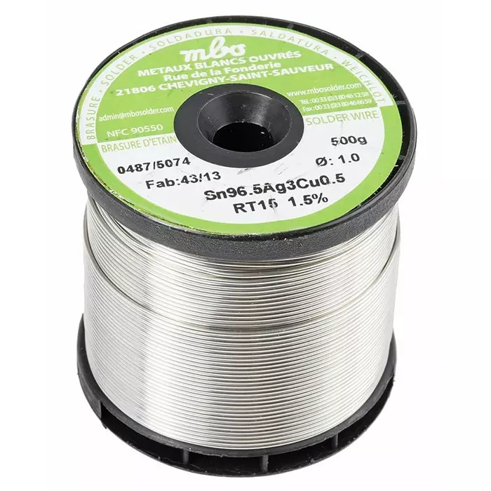 MBO Wire 1 mm Lead Free Solder 217°C Melting Point, SN96.5 AG3 CU0.5 10/10 RT15-500G (Pack of 500)