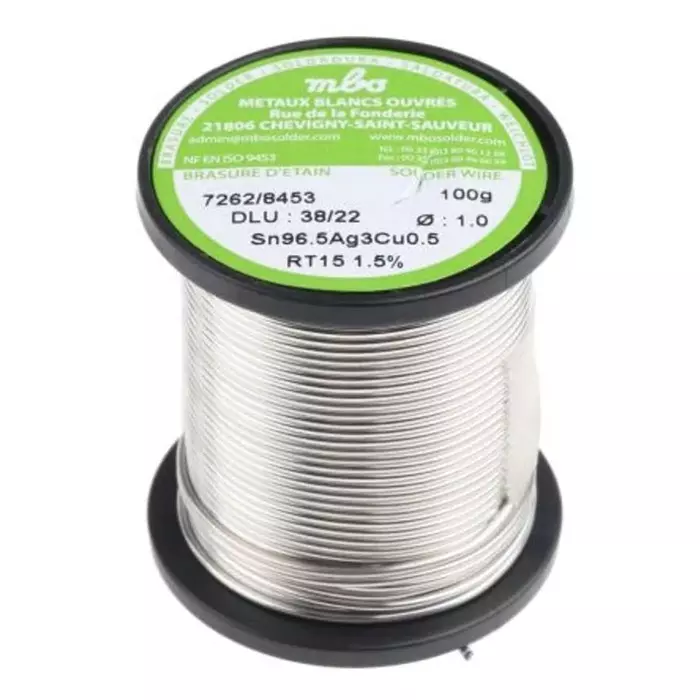 MBO Wire 1 mm Lead Free Solder 217°C Melting Point, SN96.5 AG3 CU0.5 10/10 RT15-100G (Pack of 100)