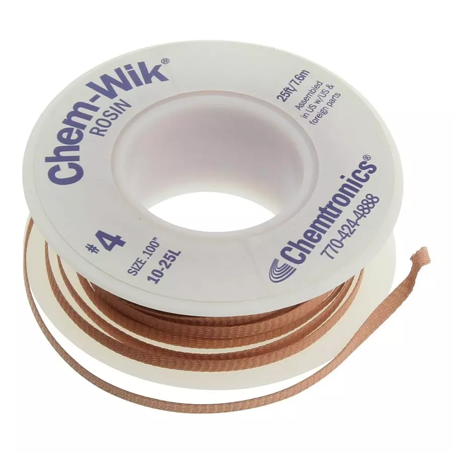 CHEMTRONICS Braid, Desoldering, Rosin, 25Ft, 10-25L (Pack of 25 Pcs)