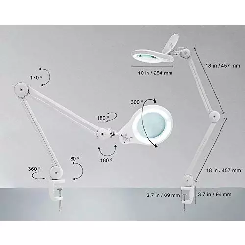 SCHOFIC 1200 Lumens Super LED Magnifying Lamp with Clamp and Adjustable Arm White, ‎6022