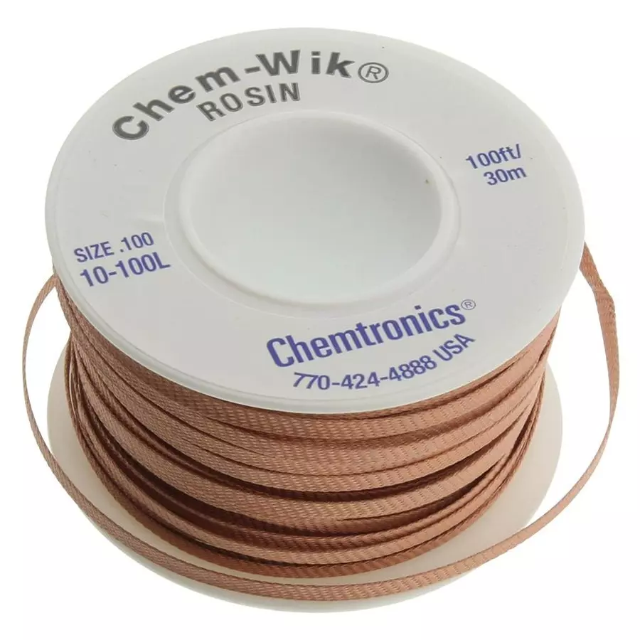 CHEMTRONICS Braid, Desoldering, Rosin, 100Ft, 10-100L (Pack of 100)